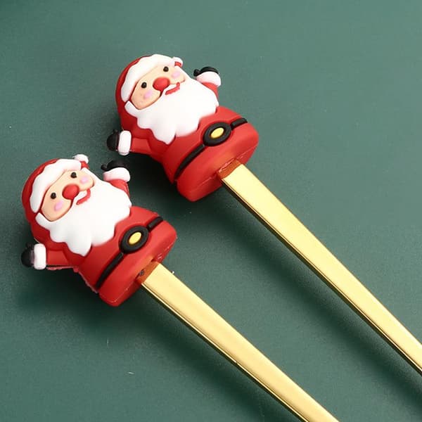 4 st julbestick i rostfritt stål sked gaffel set tecknad hand silvery