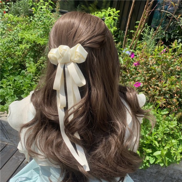Ny vårstil Retro hvit Camellia Sløyfe Hårklemme for kvinne H