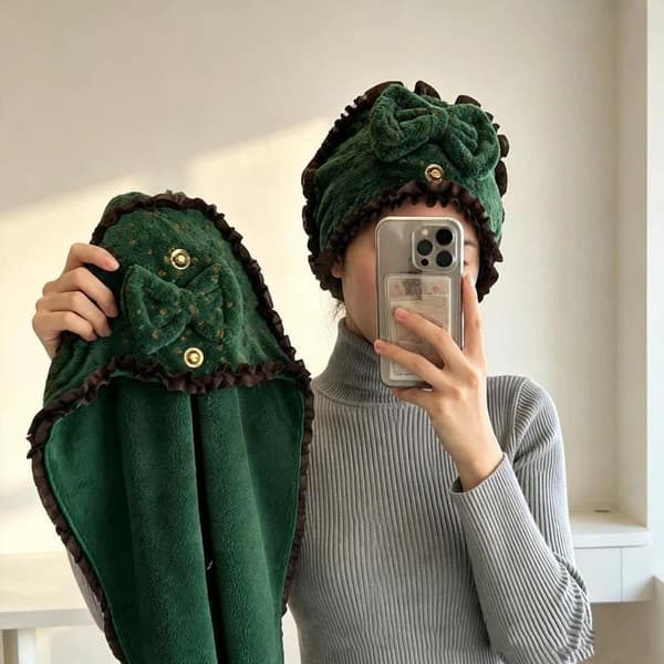 Koralfleece Sløjfe Tørrehårshætte Absorberende Print Hårhåndklæde Wrap Q A2