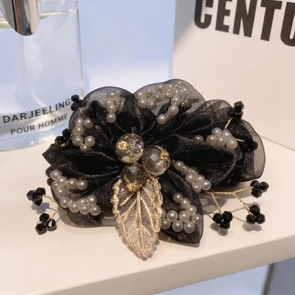 1 st ny hårscrunchie med blom- och bladdesign med strass A2
