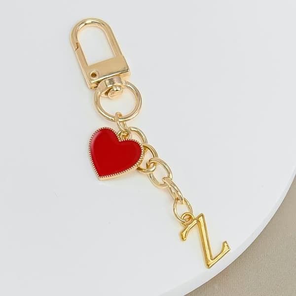 Nøglering med bogstav i metalhjerte, mode A-Z initial nøglering charms L