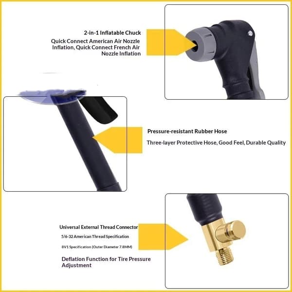 Bildäckspumpklämma Luftpump Förlängningsrör Adapter 2 i 1 A 60cm