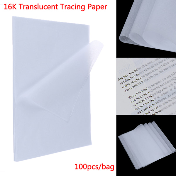 100 stk. Transparent tegnepapir til kalligrafi og tegning
