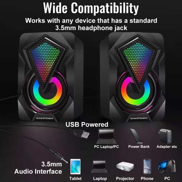 Mini skrivebordshøjttaler med farve RGB-lys computerhøjttaler USB E
