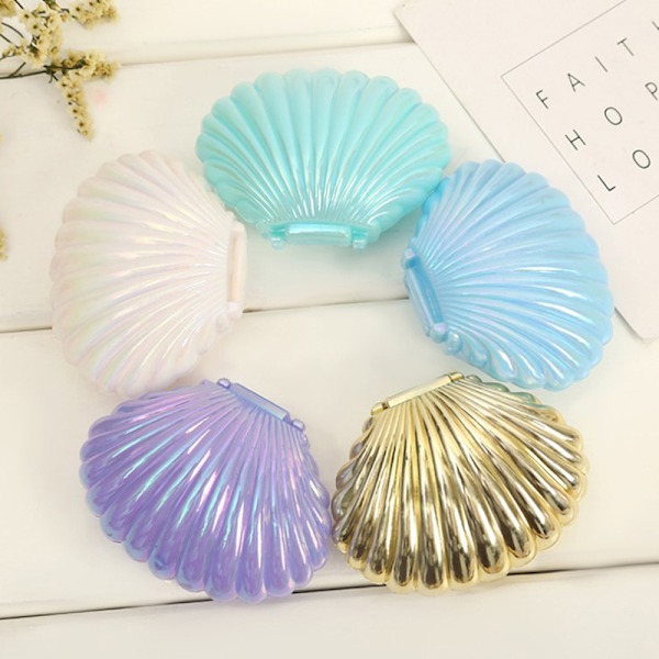 1 stk. Farverig e Shell Plast Slikæske MakeUp Smykkeopbevaring B Lake blue