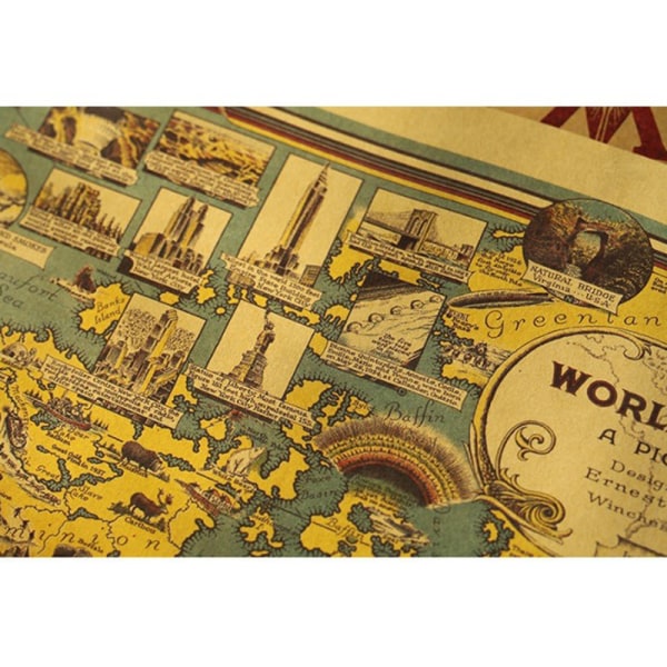 Vintage maailmankartta Suuri rakennusjuliste Kodin sisustus Retro Kraft