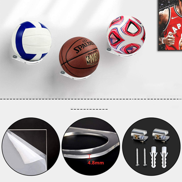 Akryl Fotball Display Stativ Basketball Veggfeste Ball Suppo Clear