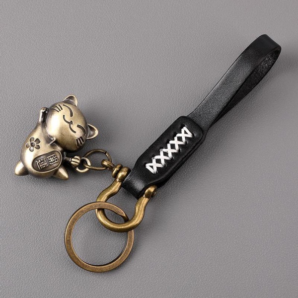Lucky Cat nahka köysi Vintage avaimenperä riipus Kiinteä Lucky Key A2