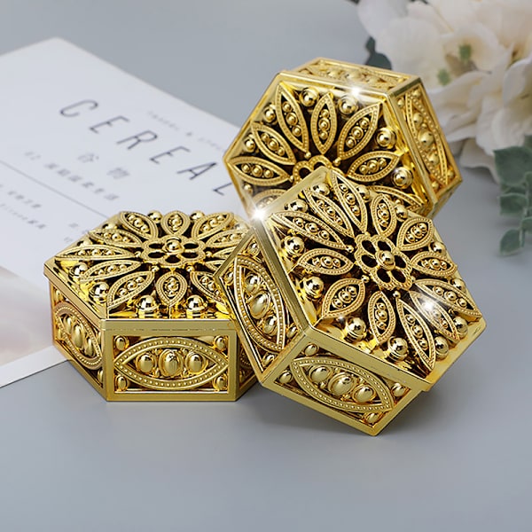 Creative muovinen kuusikulmainen karkkirasia Wedding Vintage Chocolate Gi gold