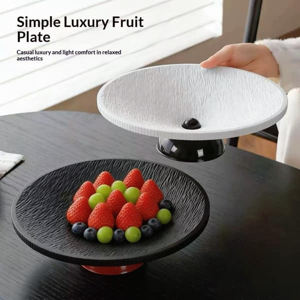 Minimalistisk teksturert fruktfat med pidestall, stabil base, elegant design A2