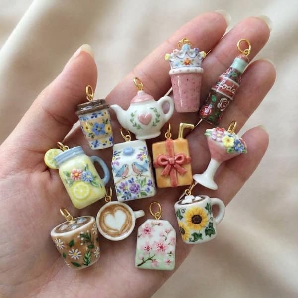 Mini koppar dryckesberlocker kaffekoppshänge för DIY-halsband B A5