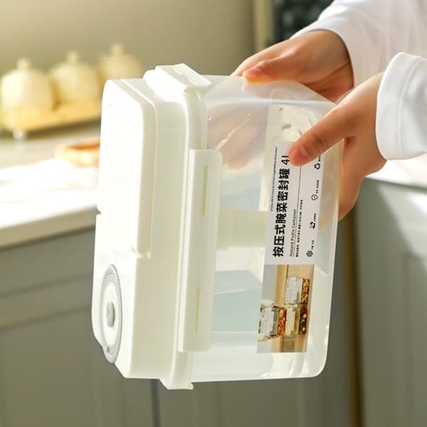 Pickle Jar With Press Plate Leakproof Kitchen Organizer Bins St White