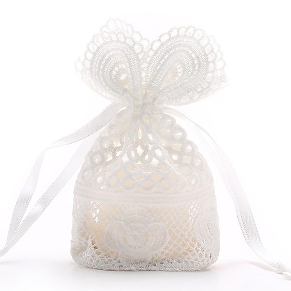 Rundt hull Lace Bag Smykker Oppbevaringspose Melkegarn Bundle Lomme