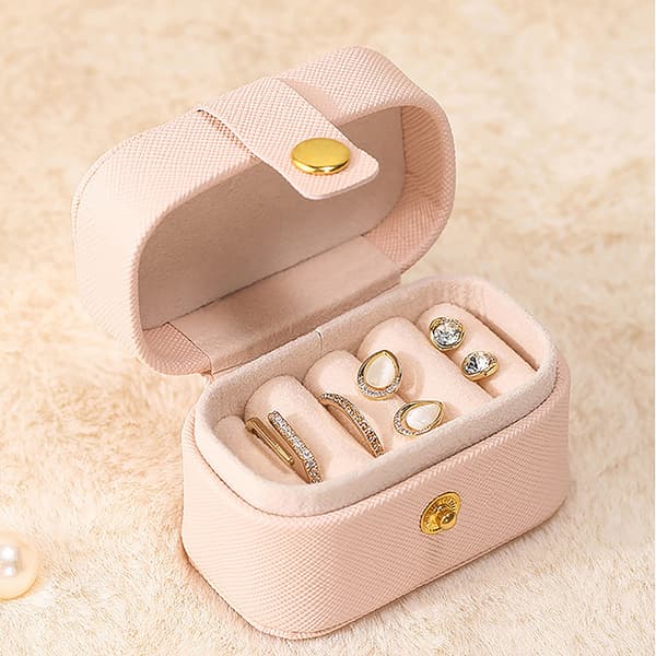 Ring Box Bärbar Smycken Förvaring Box Läder Förvaring Ring Jewe Pink