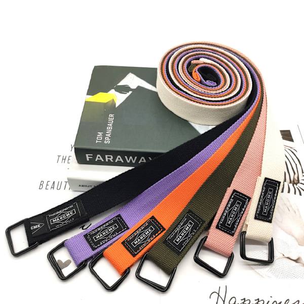 Mode Casual Mænd Canvas Bælte Dobbelt Ring Metal Spænde Waistba Beige
