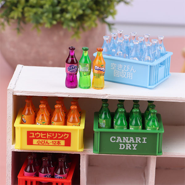 1 setti 1:12 nukkekodin miniatyyri soodapullo ja säilytyslaatikko L Orange
