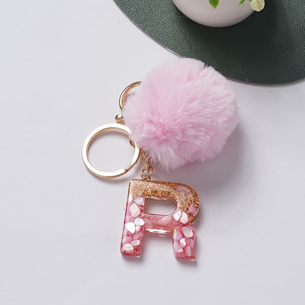 e Avaimenperä Vaaleanpunainen Pompom Ball 26 Letter Keychain Resin Avaimenperät E