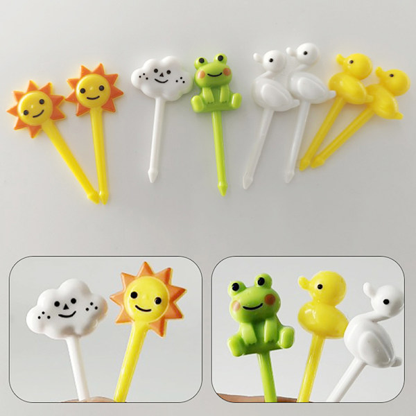 8 stk Animal Sun Cake Fruktgaffel Grade Plastic Mini Cartoon Kid