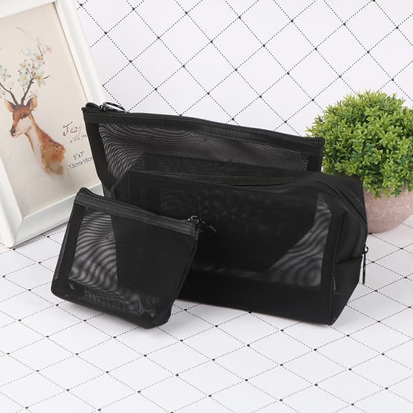 Mesh Makeup Case Organizer Oppbevaringspose Glidelås Toalettsaker Reise 3(square)