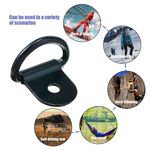 10 st rostfritt stål D-formad dragkrok Tie Down Ankare Ring I Black