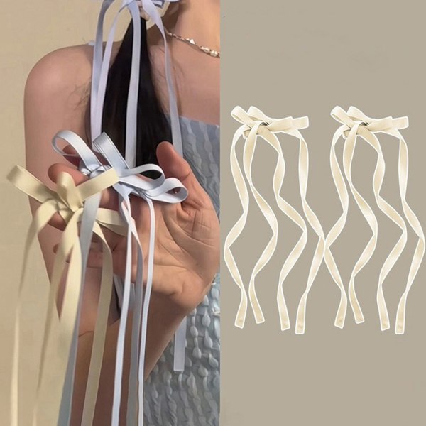 n Style Ribbon Rosett Hårklämma Lång tofs Hårnål Sweet Lovely H Blue