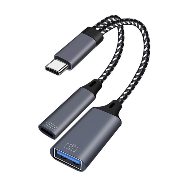 USB C OTG-kabeladapter 2 i 1 Type C til USB A-adapter med PD Gray