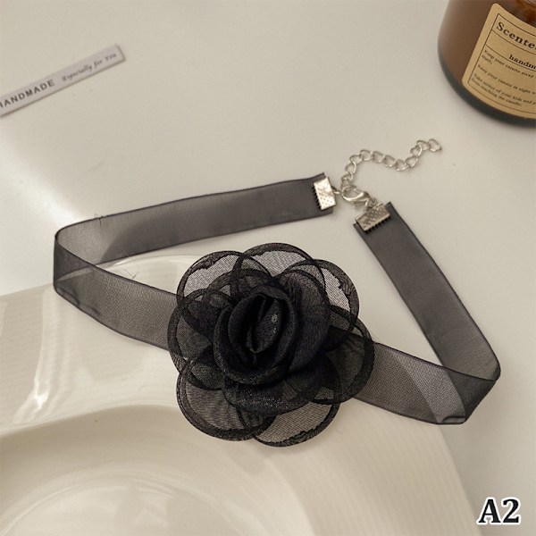 Organza Halskjede Kvinner Blonder Halslinje Flower Rose Halskjede Party Black
