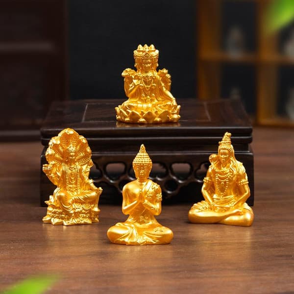 Tibetanska miniatyr Buddha-statyer 4pcs