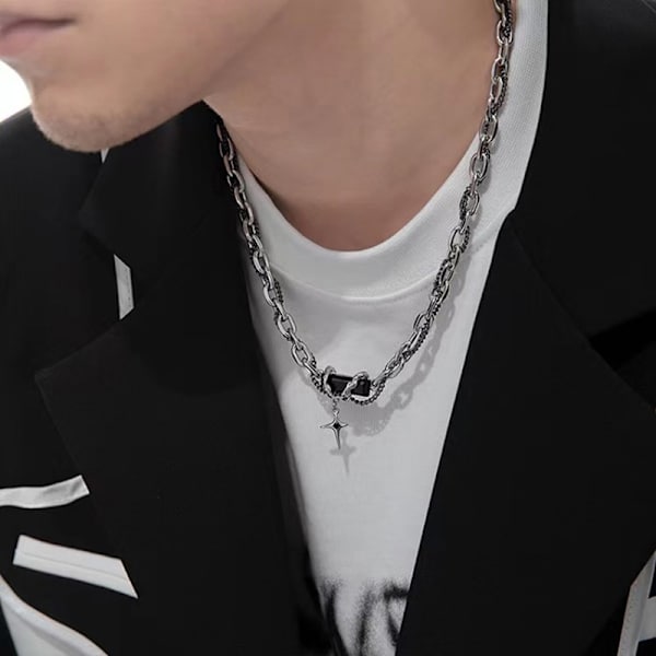 Punk Black Zircon Cross Star Anheng Halskjede for kvinner menn V