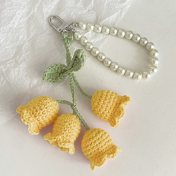 1 Stk Flower Knitted Keychain Nøkkelring Dame Heklet Ullblomst Yellow
