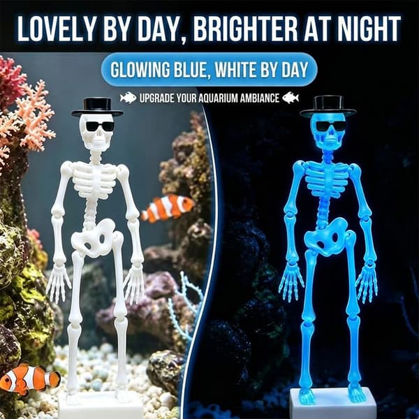 3D-printad dansande skelett akvariebubblare med hatt och solglasögon A2