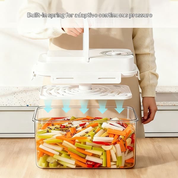 Pickle Jar With Press Plate Leakproof Kitchen Organizer Bins St White