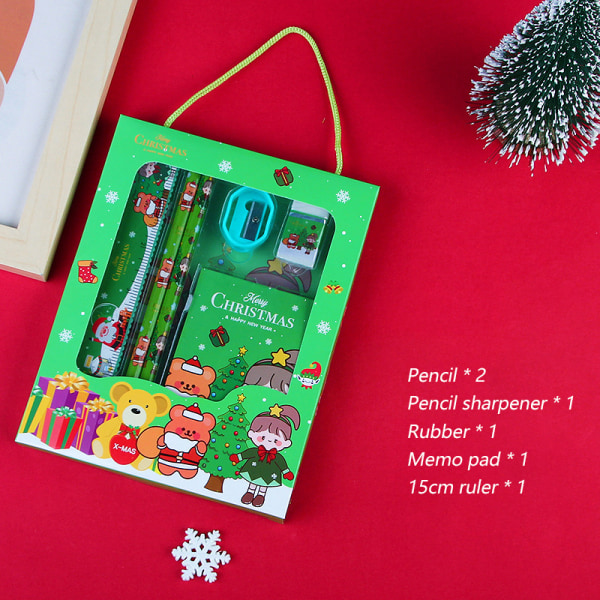 6 STK/sett Christmas Series skrivesaker blyanter med linjalgummi Green