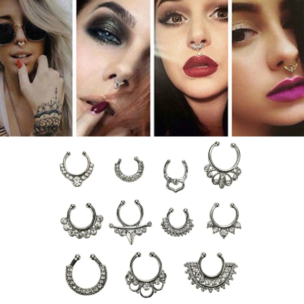 Charms Fake Septum Clicker Crystal Nese Ring Silver