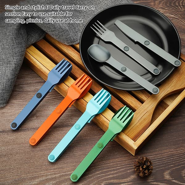 3 STK Bærbare campingredskaber sæt Connect magnetisk gaffelske Light blue