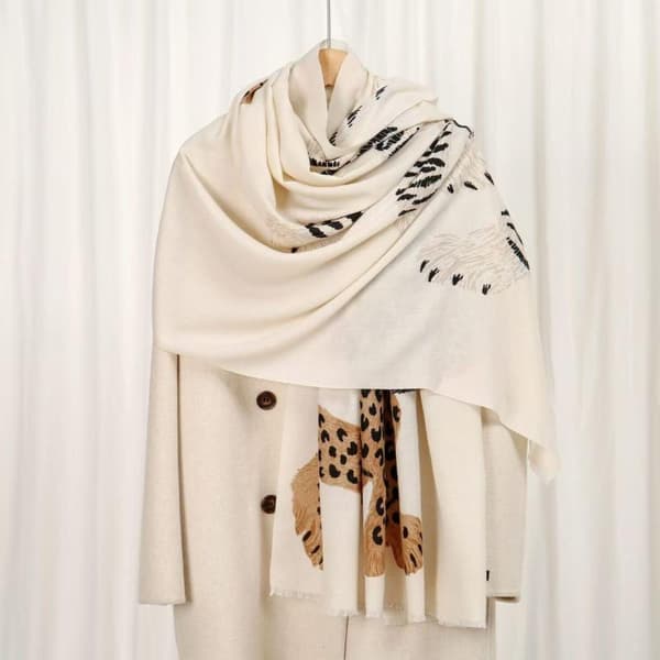 Dame Blød Varm Tørklæde Sjal Med Tiger Leopard Dyreprint Fo A2