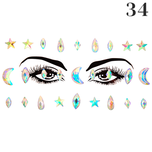 3D Body selvklæbende Glitter Stickers Crystal Party Face Eye Gems 34