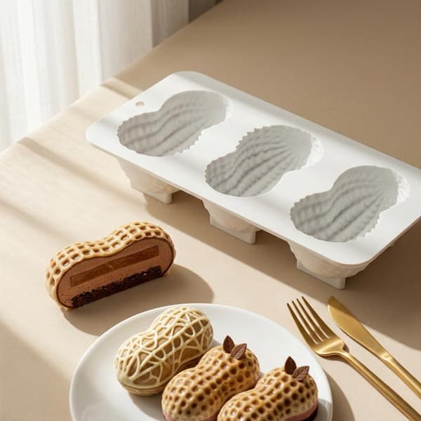 1 stk. 3-cellers peanøtt-/valnøttdesign silikonmousse kakeform A2