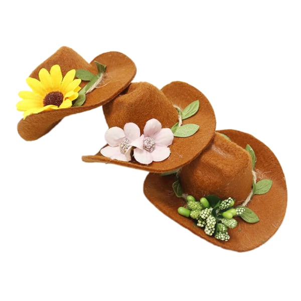 Sunflower Cowboy Hat Filt Vinflaske Dekorativ Cap Spring Fes C