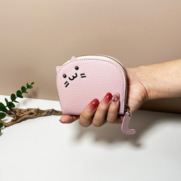 Ny kvinnlig e-kattplånbok Liten blixtlås flickplånbok varumärke designad Pink