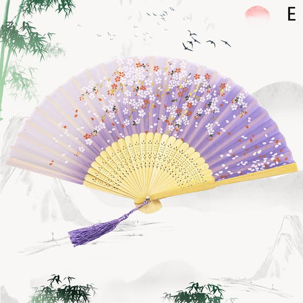 Vintage Style Folding Fan bambus håndventilator Wooden Shank Classic E