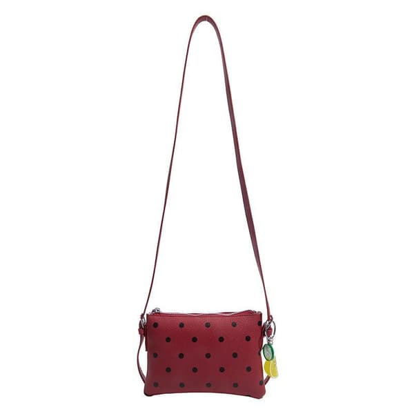 PU Läder Crossbody Väska Svart Prickigt Tryck med Fruktberlock A3