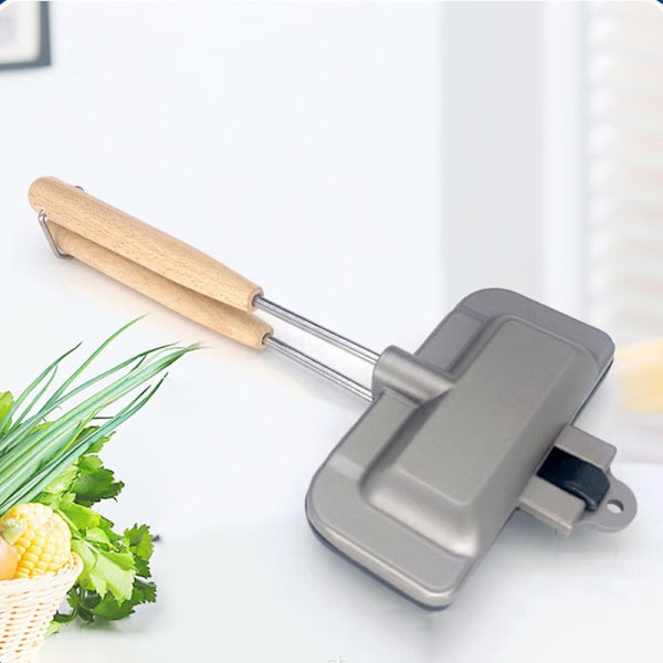 1 stk. dobbeltsidet sandwichpande, non-stick, bærbar, foldbar grill Black