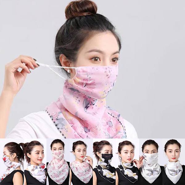 1st Kvinnor Solmask Chiffong Hals Damask Häng öra Chiffong Andning 1