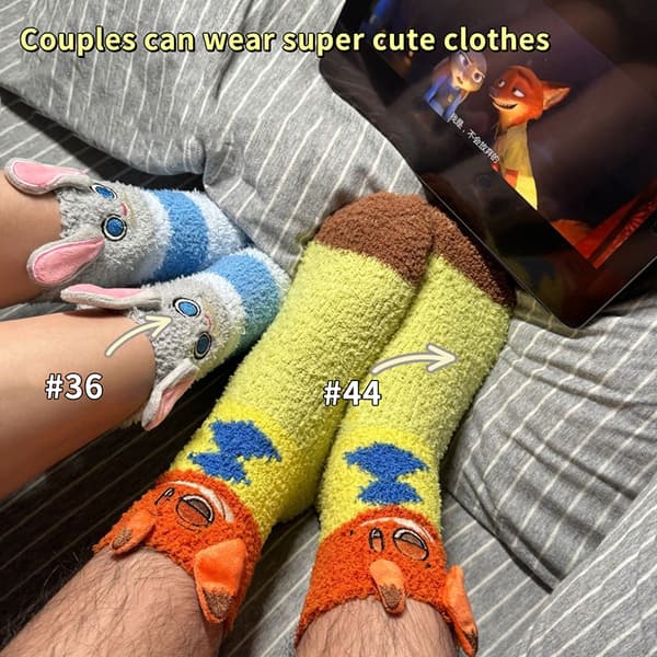 2 par Zootopia Judy Nick Vinter Korallfleece Strumpor Tecknad Krig