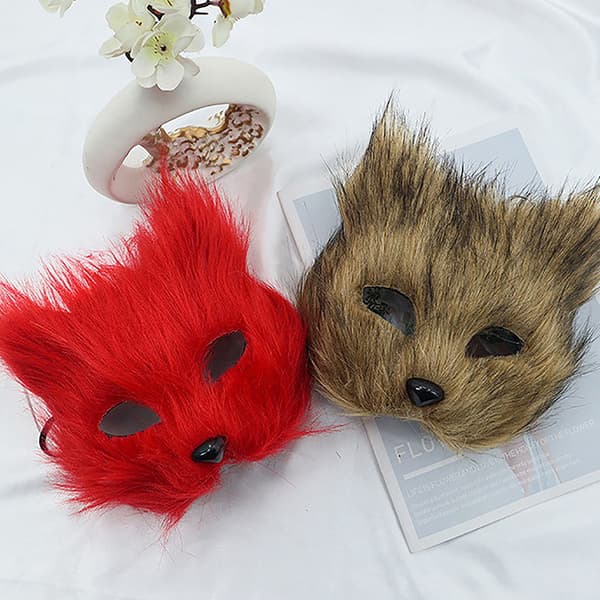 1PC Fox Mask Furry Half Face Simulated Animal Cat Mask Hallowee White