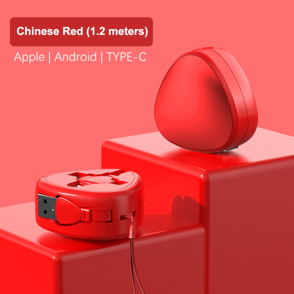 3 i 1 120W 6A hurtigopladningskabel Udtrækkeligt Mirco USB Type-C Red