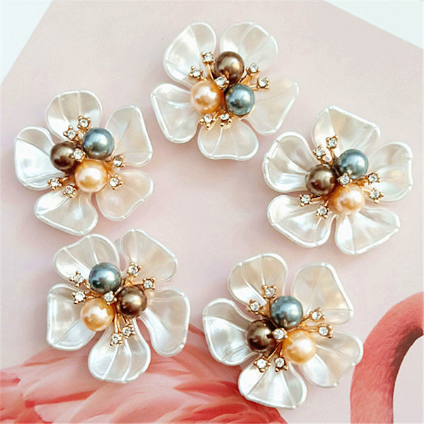 2 STK Flower Pearl Strass Knappar Hantverk Kläder Legering Metall A3