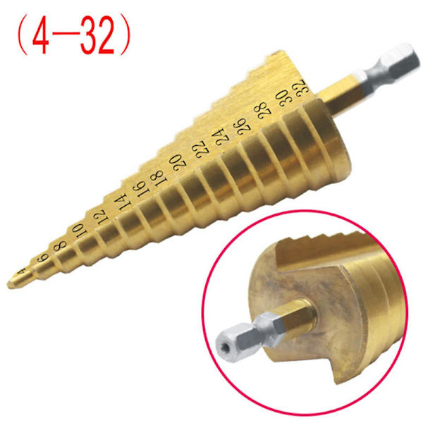 Stor HSS stål trinn konus bor titanium bitssett hull ter 4-12/ 4-12mm