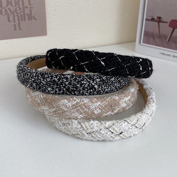 Retro Lattice Tweed Pannebånd For Dame Hårbånd Solid Svamp A4